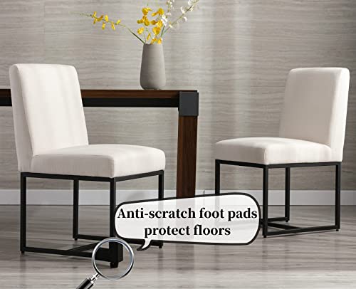 Cimota Modern Dining Chair Set Of 4, Mid Century Linen Dining Room Chairs Fabric Padded Armless Side Chair With Metal Sled Base For Dining Room/Guest Room, Cream Ivory 4Pcs #TOP2