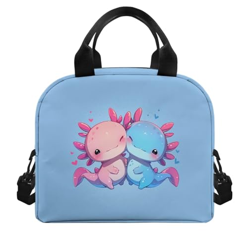 Cute Axolotl Backpack for Girls Boys Backpack with Lunch Box Large Pencil Pouch and Leather Bookmark 4 Pcs Set 17" Bookbag with Compartments for School Sturdy Elementary School Bag for Kids3