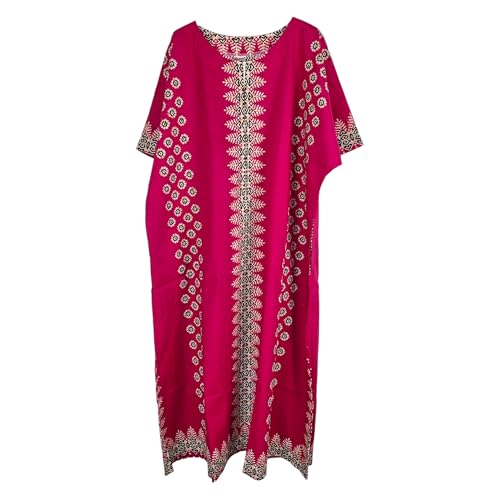 Image of Kiran Fashion New Ladies 100% Cotton Maxi Kaftan Dress Summer Ethnic African Print Beach Cover One Size (Pink)