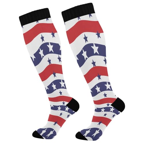 CZXW 1 Pair Independence Day American Stars Compression Socks 20-30mmHg Knee High Women Socks Tube Athletic Stockings for Men Sport Soccer Running Cycling Medical Nurse Winter Travel