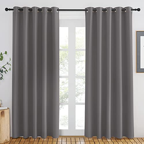 NICETOWN Doorway Curtain Panel for Bedroom - Room Darkening Light Blocking Thermal Insulated Solid Ring Top Blackout Window Drapes for Living Room (1 Panel, W66 x L84, Gray)