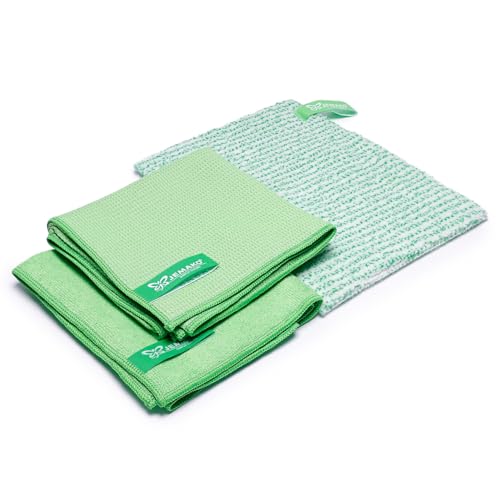 Jemako Fenster-Set Grün DuoTuch, Profituch S, Trockentuch M - Für streifenfreie Fensterreinigung
