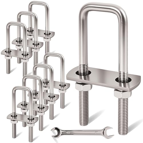 Image of 8 Pcs M8 Square U Bolts 1 Inch Wide, 5 /16 inch x 1 inchW x 3-5 /8 inchL | 304 Stainless U Bolt Heavy Duty with Nuts,Bolt Plate and Washers,Square U Bolts 1 inch Wide,Metric bolts