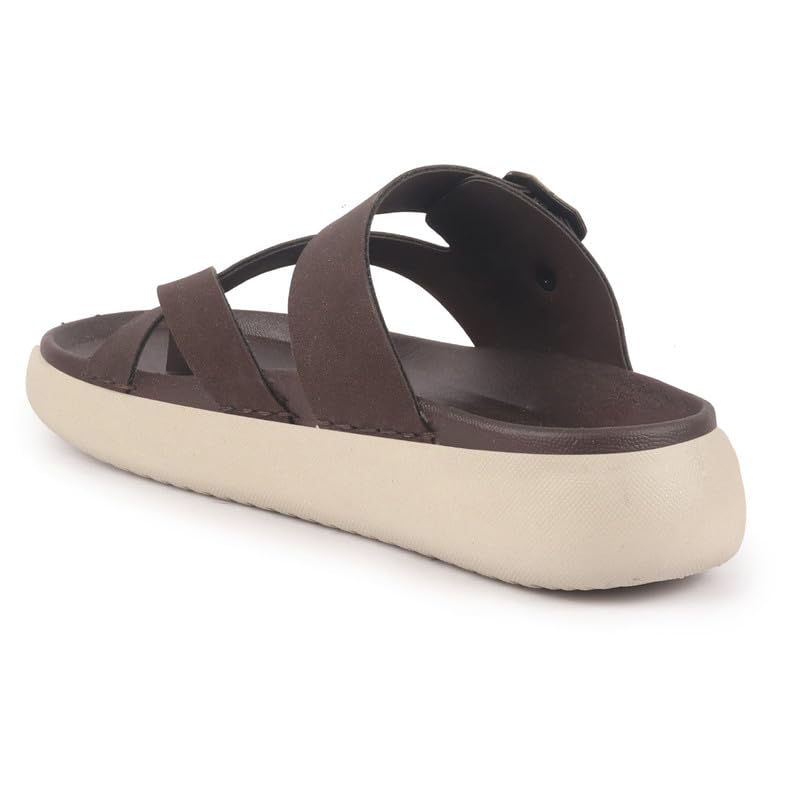 Image of FAUSTO Men Toe Ring Criss Cross Buckle Strap Side Stitched Waterproof Summer Slip On Sandals|Comfort Sole|Lightweight Slippers for Rainy Monsoon Season