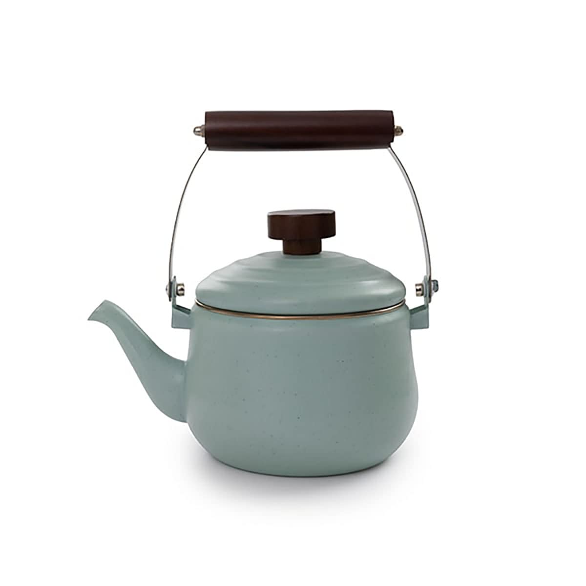 Amazon Com Barebones Enamel Teapot Vintage Inspired Design Baked Stainless Steel Rim Fsc Certified Natural Walnut Handle Tea Kettle 1 5 Liters 6 Cups Mint Teapots