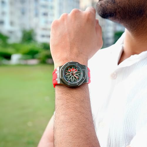 Image of SKMEI Silicone Men's Analog Sports Watch Waterproof Led Men's Watch New Wheels Rolling Creative Fashion Wristwatch 2359 (Red, Silica Gel)