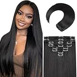 MEYOFUN Clip in Hair Extensions Real Human Hair, 20 Inch 105g/3.7oz, 1B Natural Black, Invisible Seamless Straight Remy Human Hair Clip in Extensions for Women 8pcs Per Set with Double Weft