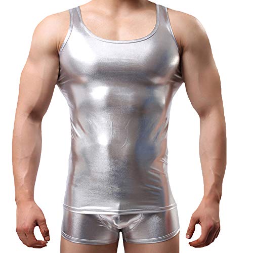 Tenchif Herren Weste Tank Metallic T-Shirt Oberteile Party Kostüm Clubkleidung Cover