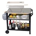 LEETOLLA Outdoor Grill Cart with 3-Shelf?Pizza Oven Table for Ooni, Stainless Steel Outdoor prep Table with Wheels Handle & Hooks?Indoor & Outdoor Multifunctional Prep Table (Stainless Steel)
