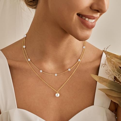 Pearl Necklaces for Women - 18K Gold Plated Layered Pearl Necklaces Dainty Pearl Gold Choker Necklace Wedding Jewelry for Women Teen Gifts3