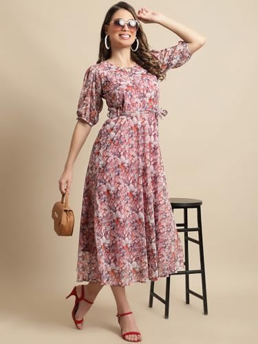 Image of Tee Projekt Women's Georgette Maxi Dress| Digital Print Floral Printed Western Ethnic Gown |Maxi Dress Casual Wear