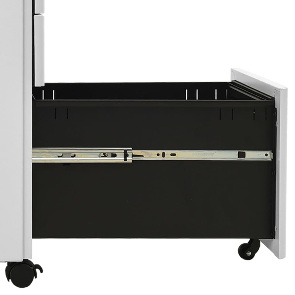 Aktenschrank mit Rollen, Rollcontainer 30x45x59 cm, Büroschrank aus Stahl mit 3 Schubladen und Schloss, abschließbarer Bürowagen für A4 Unterlagen, Hellgrau