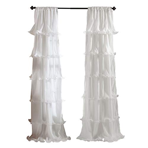 Lush Decor Nerina Curtain Sheer Ruffled Textured Window Panel For Living, Dining Room, Bedroom (Single), 84 By 54-Inch, White #TOP4