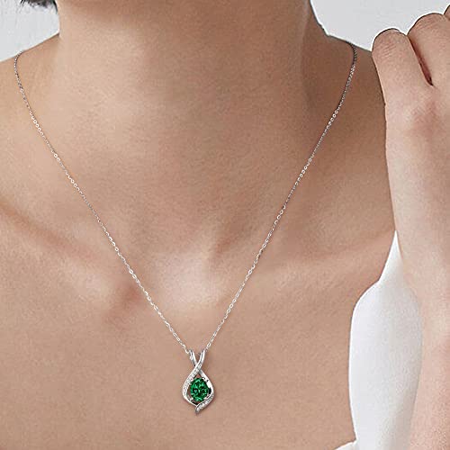 Birthstone Necklace For Women, Sparkle Oval Cut Created Emerald Necklace 18K White Gold Plated S925 Sterling Silver Gemstone Pendant Necklace May Birthstone Necklace For Mothers Mom Gifts For Women #TOP3