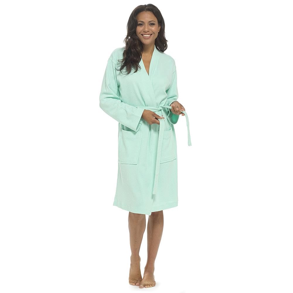 A2Z Damen-Bademantel aus 100 % Baumwolle, Waffelstruktur, weich, leicht, Wickel-Bademantel mit Gürtel und Taschen, langärmelig, gestrickt, Lounge-Bademantel für Zuhause, Hotel, Spa, Nachtwäsche für
