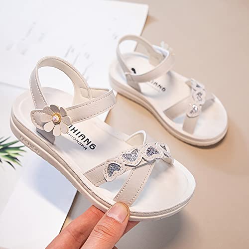Toddler Girl Dress Shoes Children Shoes Summer Flower Sandals Fashion Little Girls Soft Sole Princess Sandals (White, 12 Little Child)2