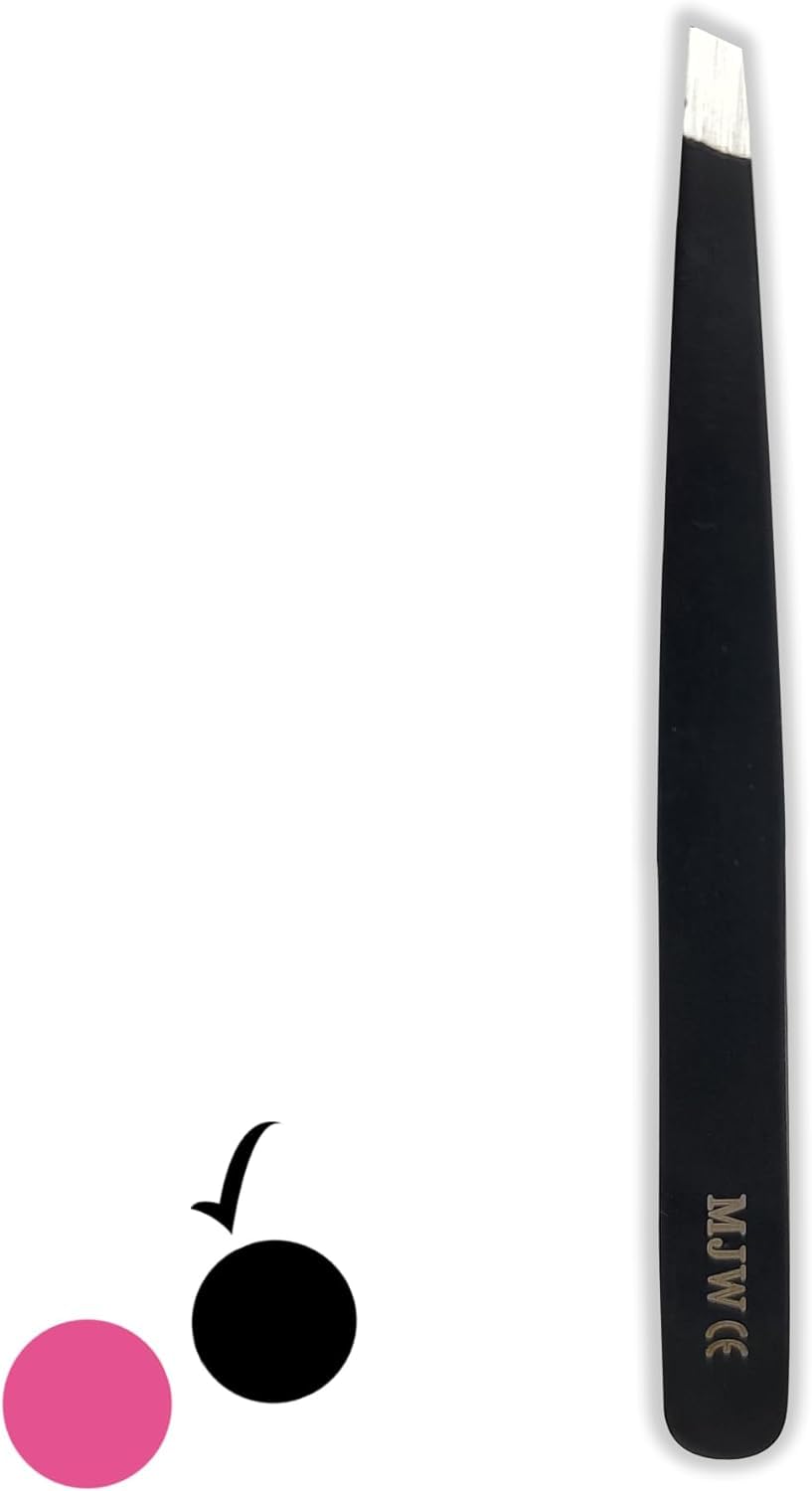 MJW Profesional Pinzas para Cejas - Pinzas de Punta Inclinada de Acero Inoxidable para la Depilación Facial para Mujeres y Hombres- Precisión Pinzas de Negro para Cabello Encarnado