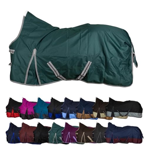 RL24 - Weidedecke High Neck Basicline 600D – Regendecke & Übergangsdecke – wasserdichte Outdoordecke mit Kreuzbegurtung – Pferdedecke in Grün – Größe 155cm (300g/m² Füllung)