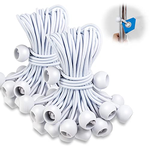 100 PCS Bungee Balls 6 Inch,White Tarp Bungee with Balls Heavy Duty Canopy Tarp Tie Down for Camping,Shelter,Cargo,Tent Poles-UV Resistant