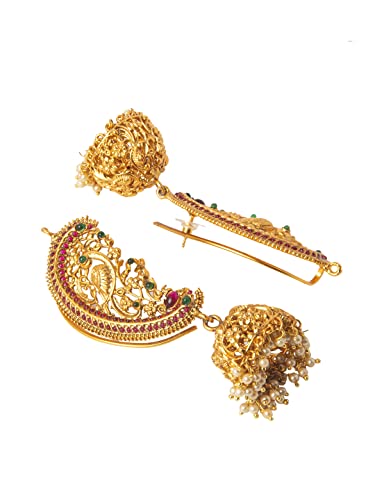 Bodha Traditional Indian Gold Plated Handcrafted Antique Peacock Jewellery Ear Cuff Jhumka Earring For Women (SJ_1897)4