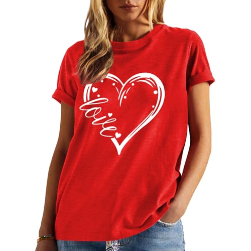 Image of Valentines Shirts for Women Valentine Love Heart Printed Graphic Tshirt Cute Girls Casual Top