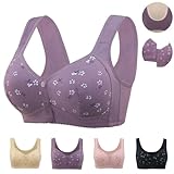 Bras for Older Women Front Closure Breathable Ladies No Sagging Bralettes No Underwire Wireless Full Coverage Underwear Seniors Plus Size Comforable Push Up Supportive Everyday Bra (Purple 50)