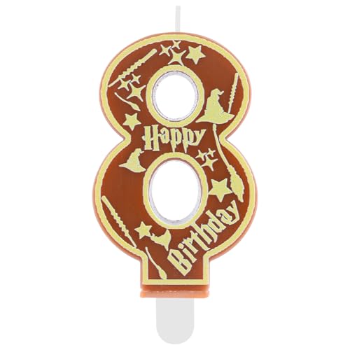 Hongplus Brown Magical Wizard Party Birthday Candles Number 8 Candle Cake Topper Wizard School Themed Happy 8th Birthday Cake Decorations for Boys Girls Kids Party Favors Supplies Decorations Gifts