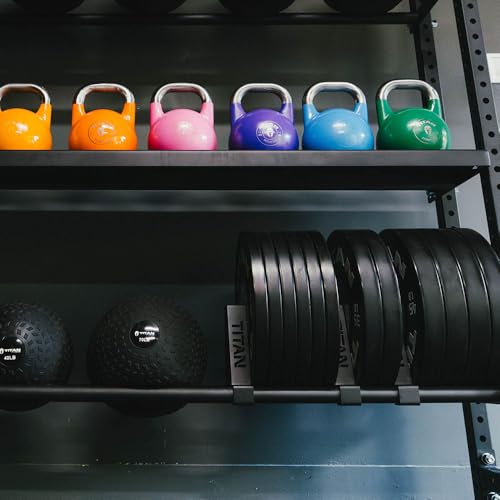 Titan Fitness Elite Series Mass Storage System for Bumper Plate Medicine Ball Storage (2 Tier 45.5\"/70\" Shelf Length/No Wheels)