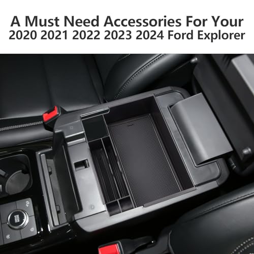 Image of LUWU for Ford Explorer Accessories Center Console Organizer 2020-2024 Ford Explorer XLT /Limited /Active /ST-Line /ST /Platinum Armrest Organizer Insert Tray Armrest Console Organizer (Black)