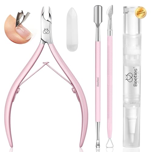 Image of Beetles Manicure Kit for Women with Cuticle Remover, 3 PCS Pink Manicure Set Cuticle Trimmer Dual End Cuticles Pusher Clean Nails Tip Dirt Pusher with Storage Pouch Nail Prep Kit for Gel Nail Polish