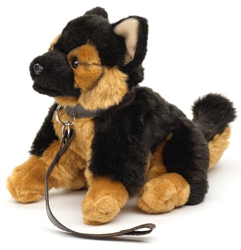 Uni-Toys - Pastor alemán (con Correa) - con Voz ladrando - 18 cm (Altura) - Peluche