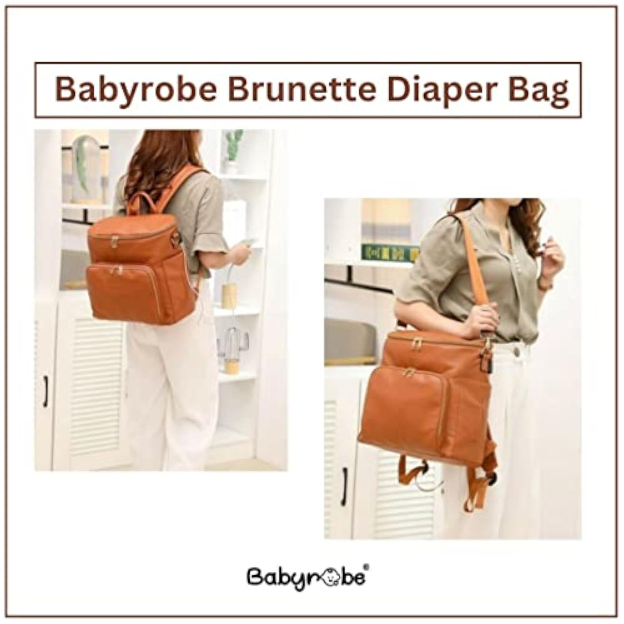 Unisex Brunette Diaper Bag, Stylish and Functional