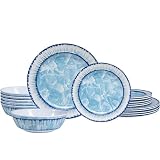 ZAROCRUS 18 pcs Melamine Dishes Dinnerware Sets, Lightweight Dinner Dish Set for Indoor and Outdoor Use, Unbreakable Kitchen Plates and Bowls Set,Service for 6, Dishwasher Safe,Light Blue