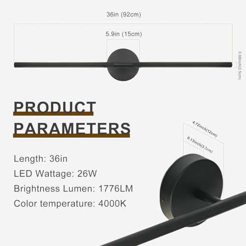 Image of Matte Black Bathroom Light Fixtures Over Mirror 36 Inch, 26W 360 Rotatable Dimmable 4000K Led Vanity Light Bar, Modern Bathroom Vanity Lights Above Mirror