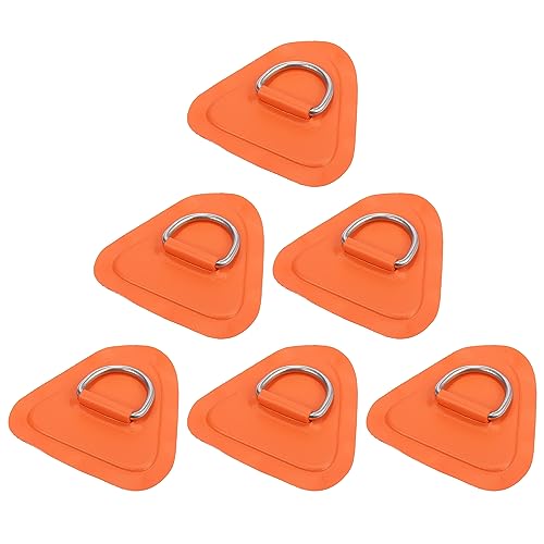 X AUTOHAUX 6pcs D Ring Patch PVC Stainless Steel Triangle Shape D Ring Pad for Inflatable Boat Kayak Canoe Deck Orange
