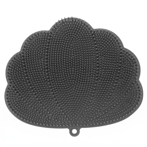 Silicone Foot Scrubber, 12x10in Cloud Shaped Shower Feet Scrubber Mat Non-Slip Suction Massage Nubs Shower Accessories, Gray.