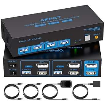 CMSTEDCD Dual Monitor KVM Switch for 2 Computers, 4K@60Hz HDMI and DisplayPort