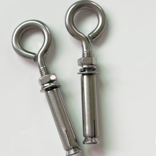 Image of 2 Pack M8 Stainless Steel Expansion Screws Heavy Duty Shoulder Lag Eyebolts Lifting Ring Bolt Wall Concrete Anchors Fastener with Nut for Wall Ceiling Concrete Masonry