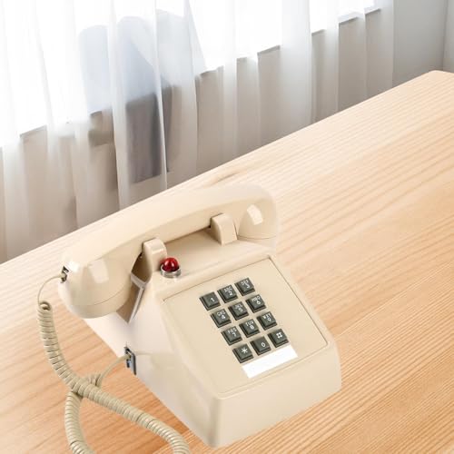 Téléphone filaire avec base métallique robuste beige 13x22 cm - 5