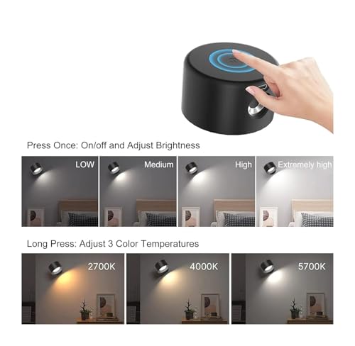 Kit de apliques LED for interiores lámpara de pared blanca recargable de noche 2