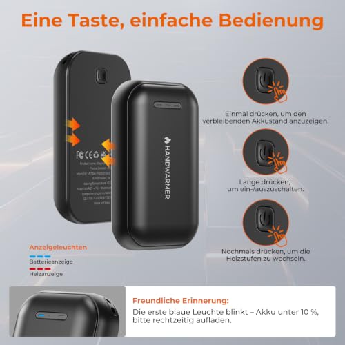 AICPAN Handwärmer Elektrisch - 2er-Pack 6000mAh Magnetischer Taschenwärmer, USB-C Elektrische Handwärmer Wiederaufladbar Schnellheizung… – Ansicht 5