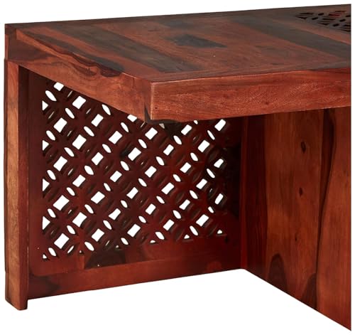 Image of Jangid Handicraft Solid Sheesham Wood Coffee Table with 2 Stool | Rectangle Sofa Centre Table with Stool | Tea Center Table with 2 Stools for Living Room | Patio Teapoy Table with Two Puffy, Brown