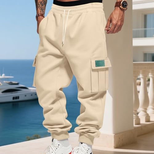 WENKOMG1 Men's Casual Cargo Joggers Fleece Lined Athletic Workout Outdoor Hiking Warm Sweatpants with Pockets, S-3XL3