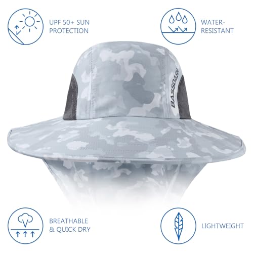 Image of BASSDASH UPF 50+ Unisex Water Resistant Wide Brim Sun Hat with Large Neck Flap Ponytail Fishing Hat for Men Women