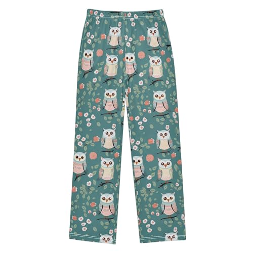 Owl Flowers Long Pajama Pants Elastic Waist PJ Bottoms with Pockets S A1117952