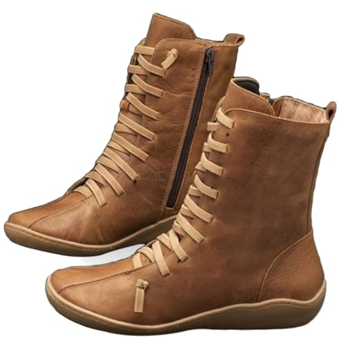 Women's Mid Calf Boots Slip On Flat Comfortable Walking Shoes Vintage Style Casual Booties For Daily Wear Outdoor