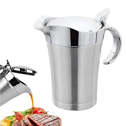 Ficugxd Sauce Gravy Pot,thermal Gravy Jug with Lid,insulated Gravy Jug,gravy Boat with Lid,304 Stainless Steel Sauce Boat Pot,Thermal Insulated Double Wall Sauce Gravy Boat Pot for Kitchen