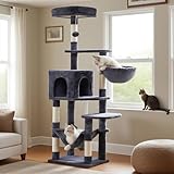 Hey-brother Cat Tree with Large Hammock, Multi-Level Cat Tower for Indoor Cats, Cat Condo with Sisal-Covered Scratching Posts and Top Perch, Smoky Gray MPJ050G