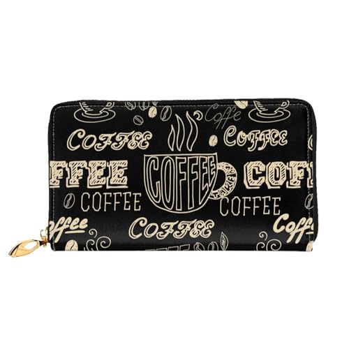 Leather Wallet For Women And Men Coffee Theme Clutch Purse Wristlet Bag Credit Card Holder Wallet