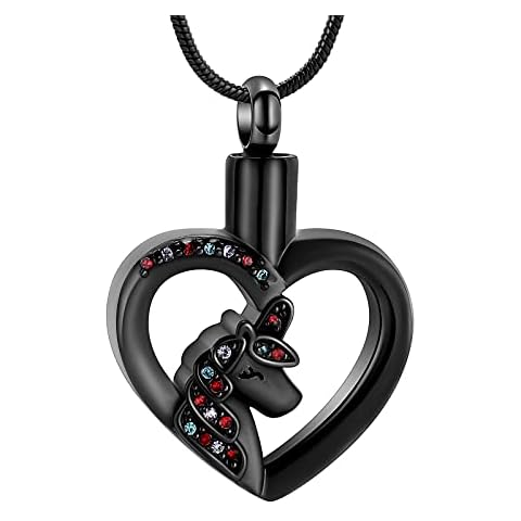 Cremation Jewelry Unicorn Heart Charm Pendant Necklace Cremation Urns Jewelry Ashes Keepsake Stainless Steel Crystal Pendant, Metal Stone, stainless-steel Cover